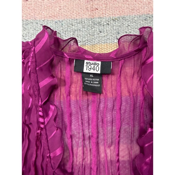 Y2K Studio 1940 Women's Sheer Ruffle Tie Front Kimono Blouse Top XL - Picture 5 of 5